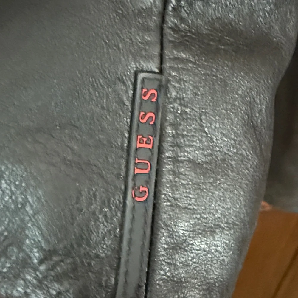 Guess Mens Black Leather Jacket Mock Neck Mesh Lined Quilted Elbows Size Large